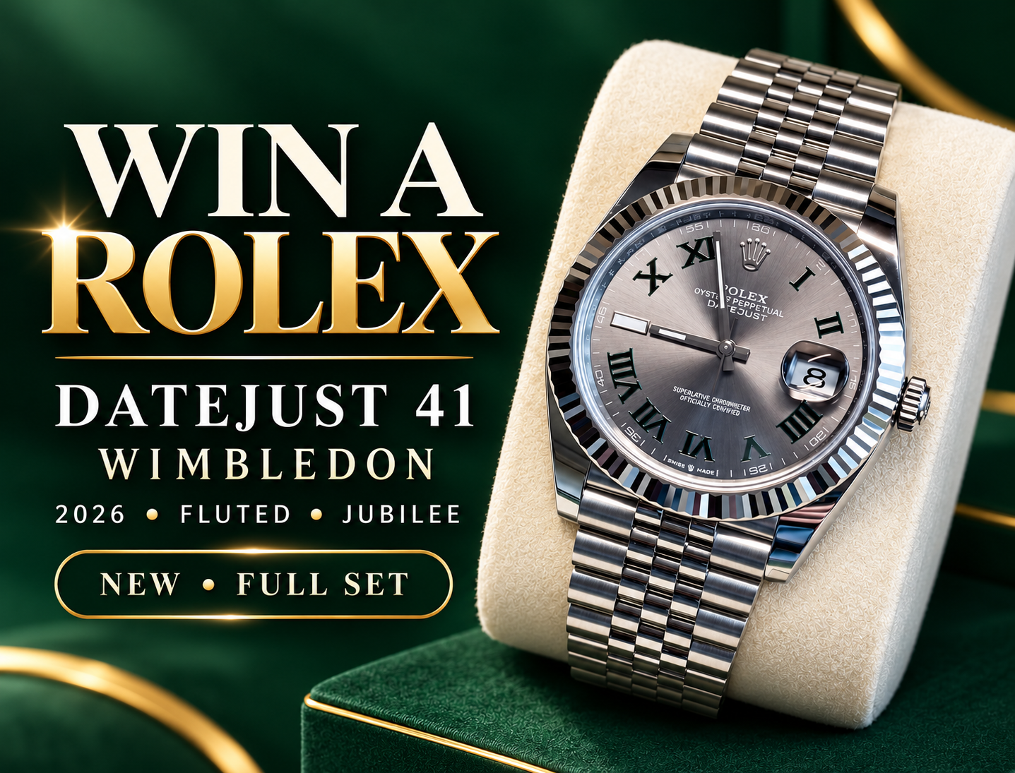 2026 Rolex Datejust Wimbledon • Fluted Bezel • Jubilee Bracelet • Full Set